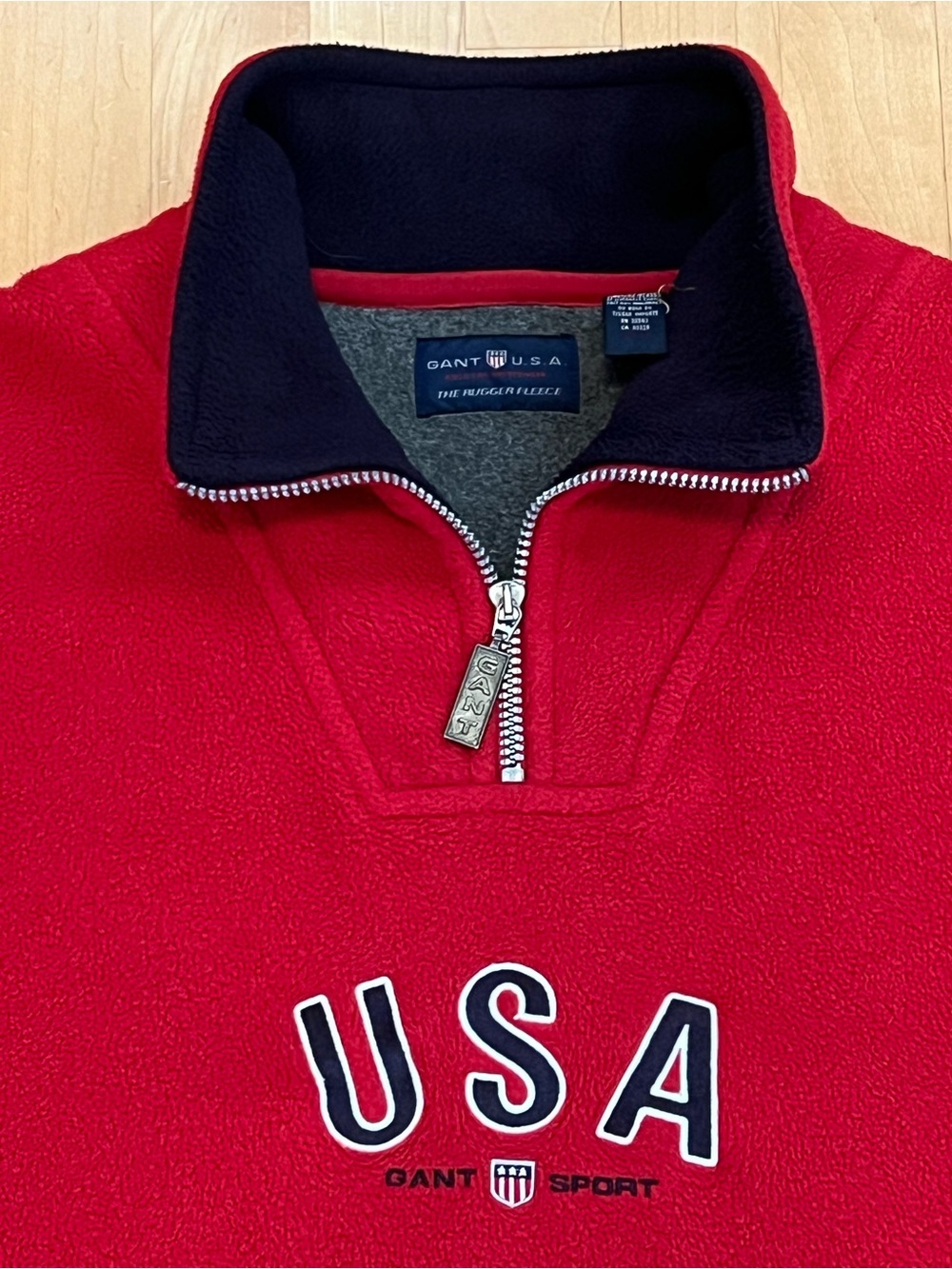 🇺🇸 XL/XXL Gant USA The Rugger VTG 1990s Oversized Red 1/4 Zip Fleece Pullover